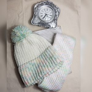 White Confetti Hand Made Hat and Scarf Crocheted White Set NWT